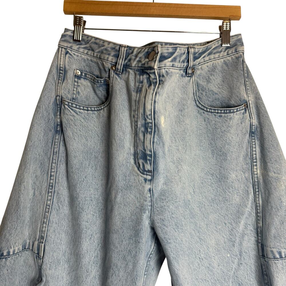 Tibi Acid Wash Light Blue Iceberg Baggy Patched Barrel Leg Relaxed Jeans Size 31 - Picture 8 of 16
